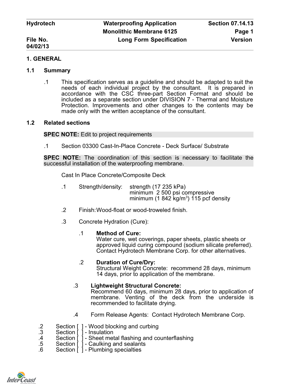 Hydrotech Waterproofing Application Section 07.14.13