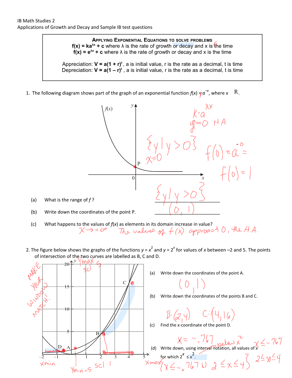 Applications of Growth and Decay and Sample IB Test Questions