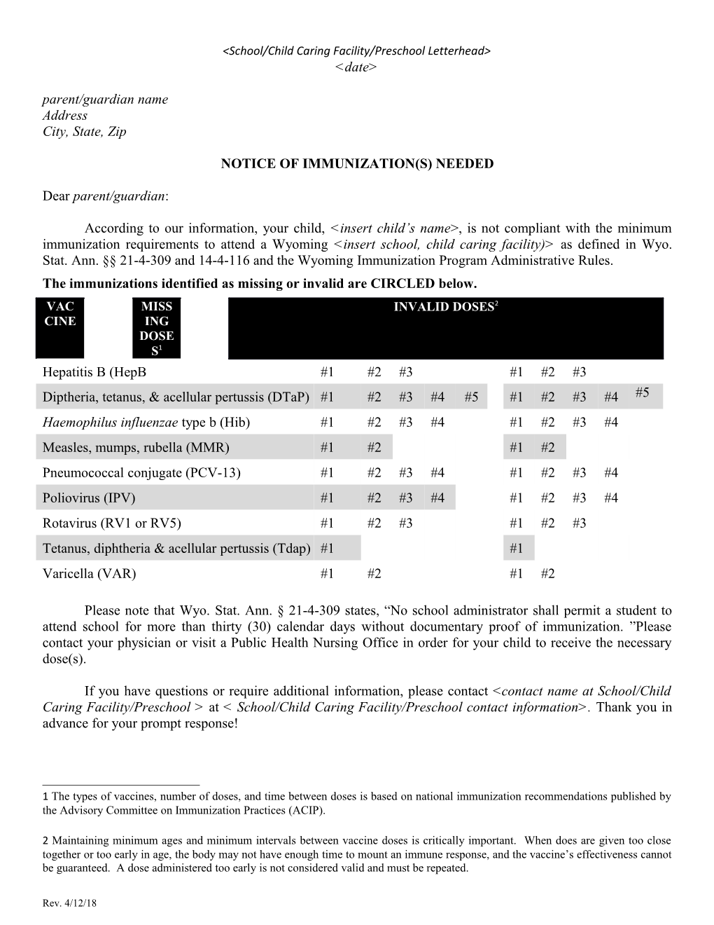 &lt;School/Child Caring Facility/Preschool Letterhead&gt;