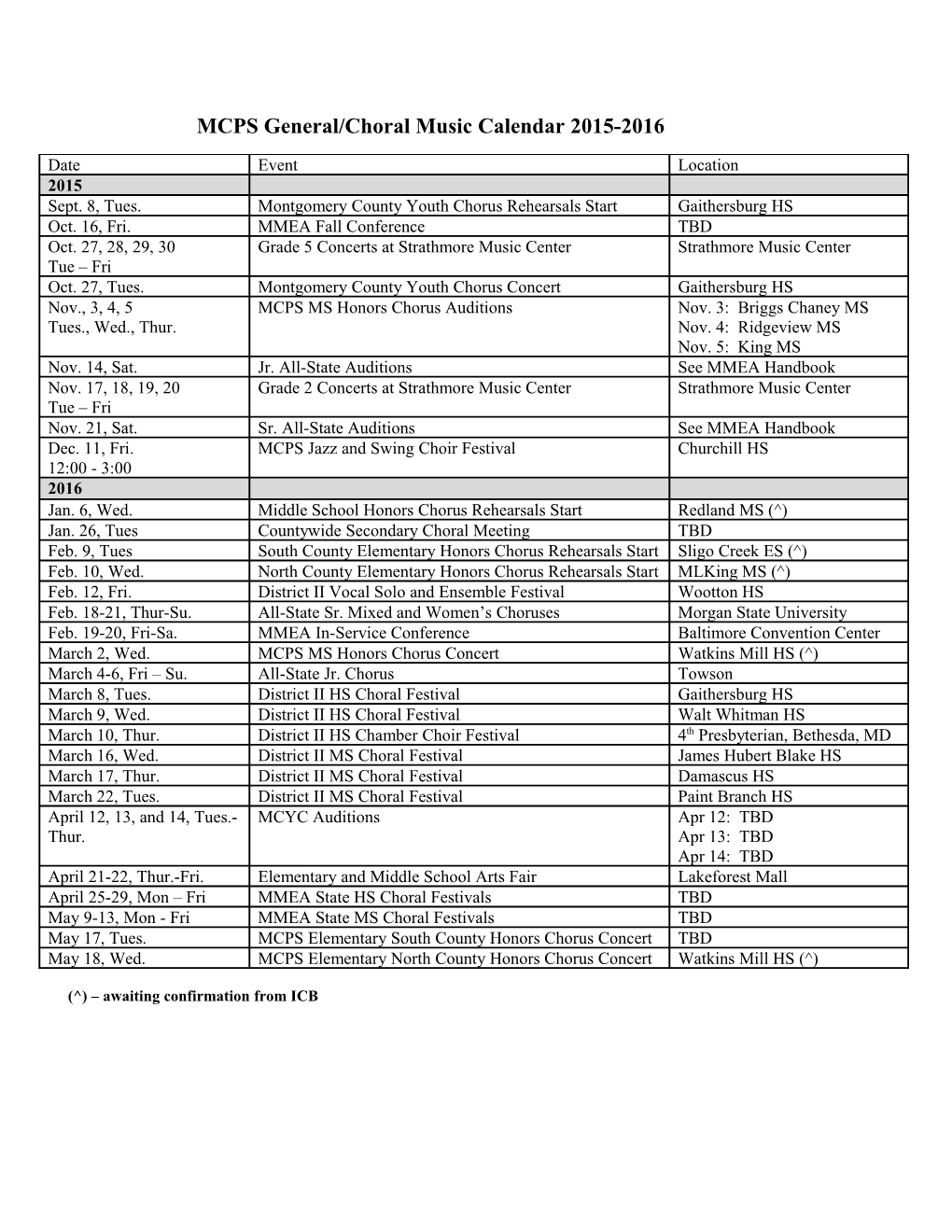 Instrumental Music Calendar 2003-2004