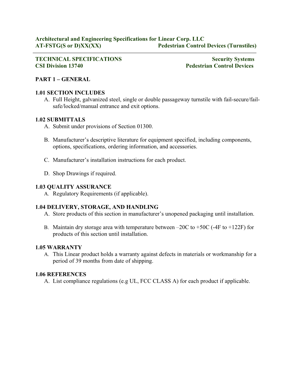 Architectural and Engineering Specifications for Aigis Mechtronics