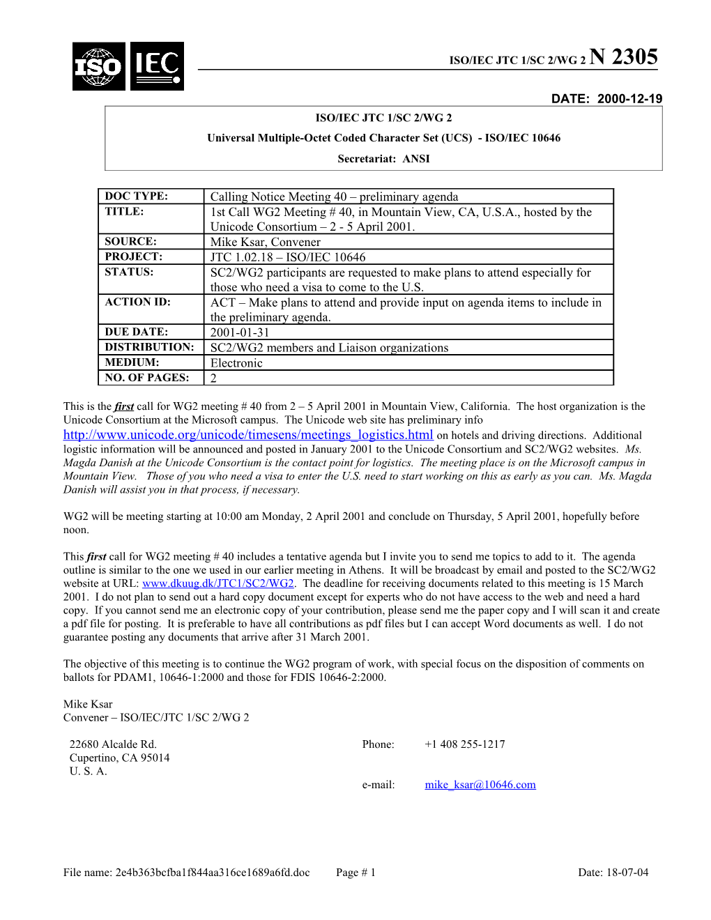 Iso/Iec Jtc 1/Sc 2/Wg 2 s3