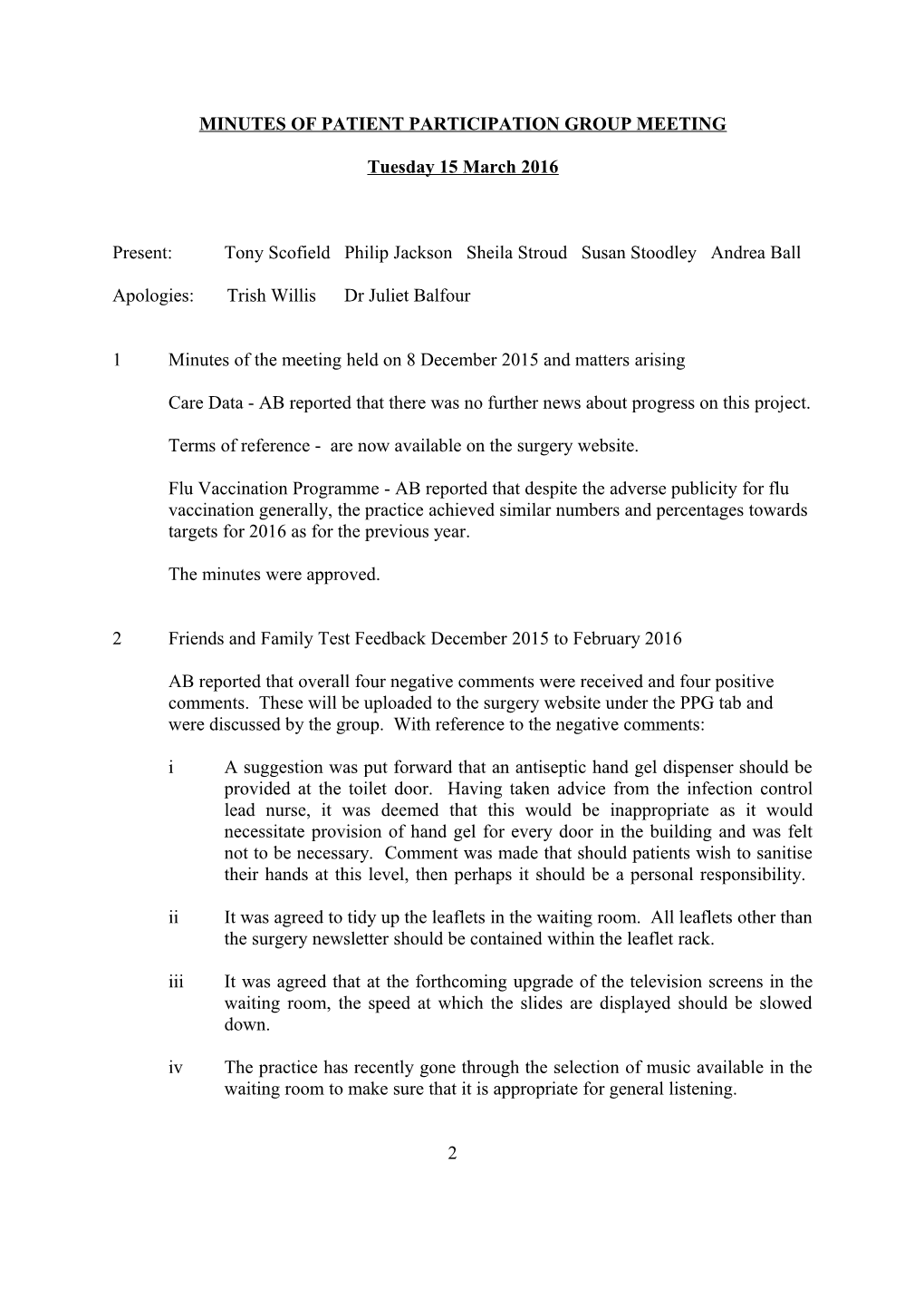 Minutes of Patient Participation Group Meeting s1