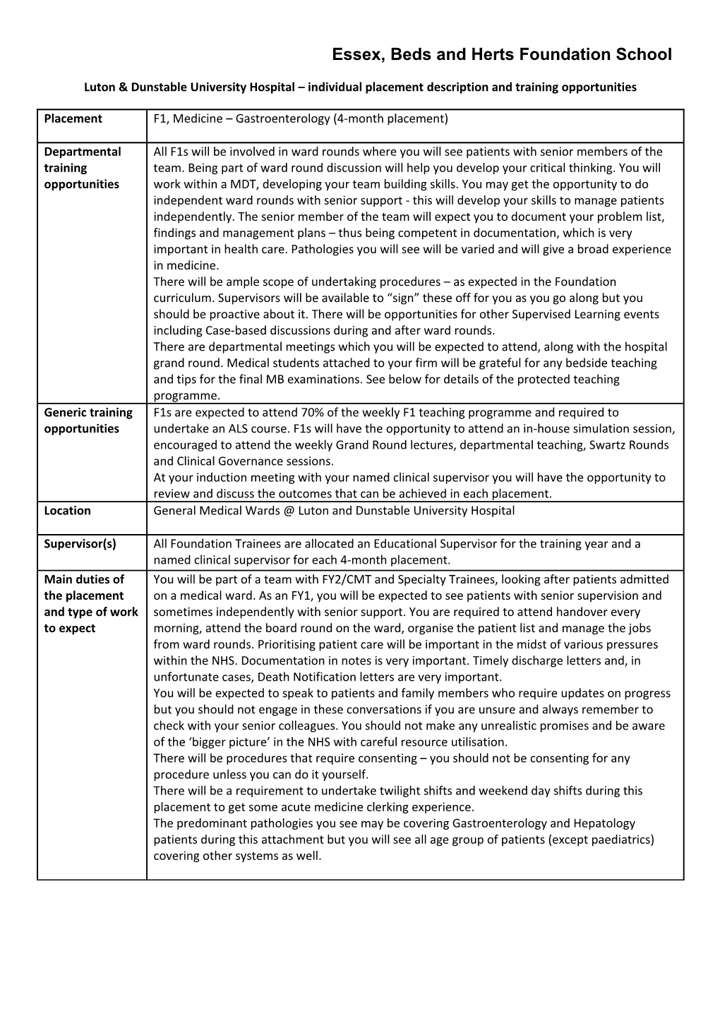 Luton & Dunstableuniversityhospital Individual Placement Description and Training Opportunities