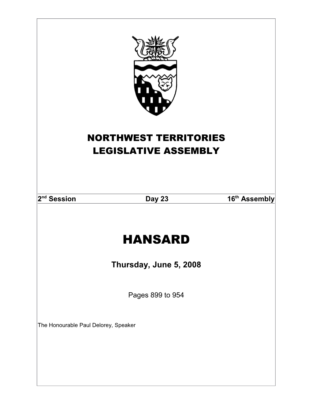 NWT HANSARD Blues s3