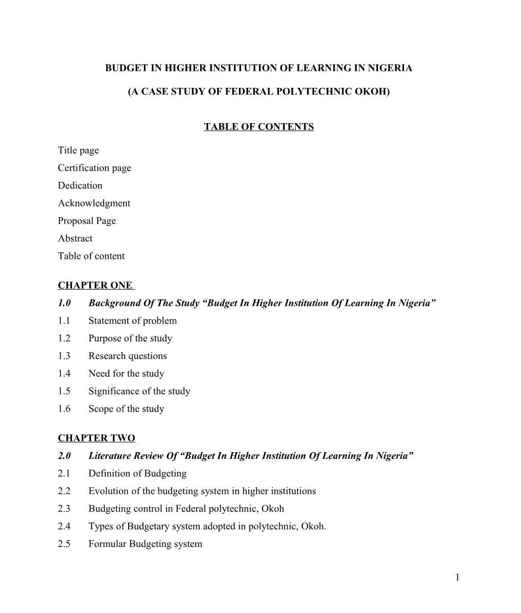 Budget in Higher Institution of Learning in Nigeria