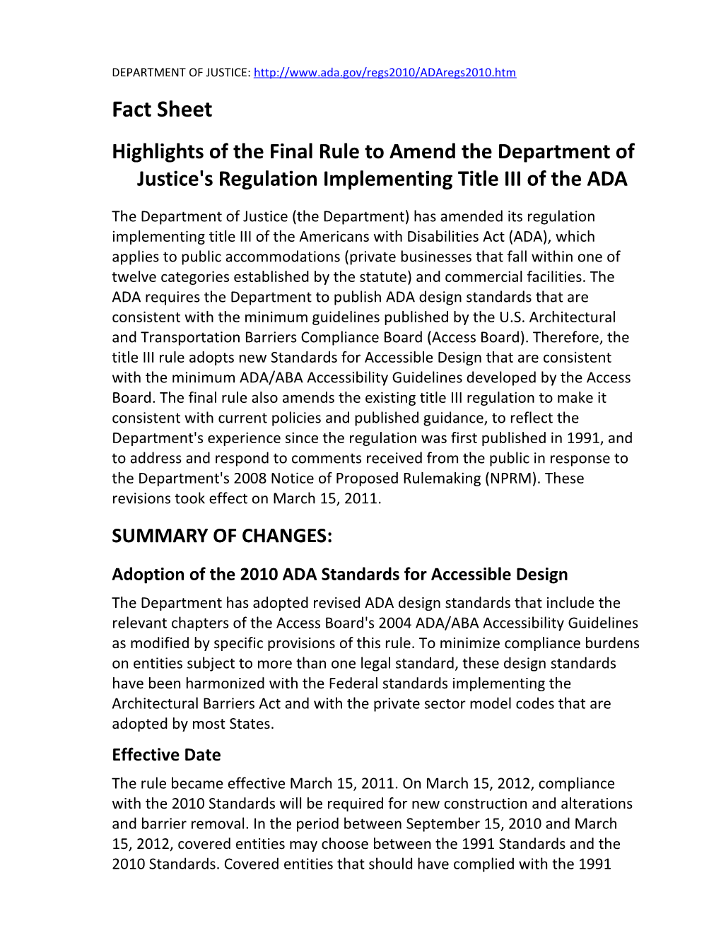 ADA Title III Fact Sheet - May 2013