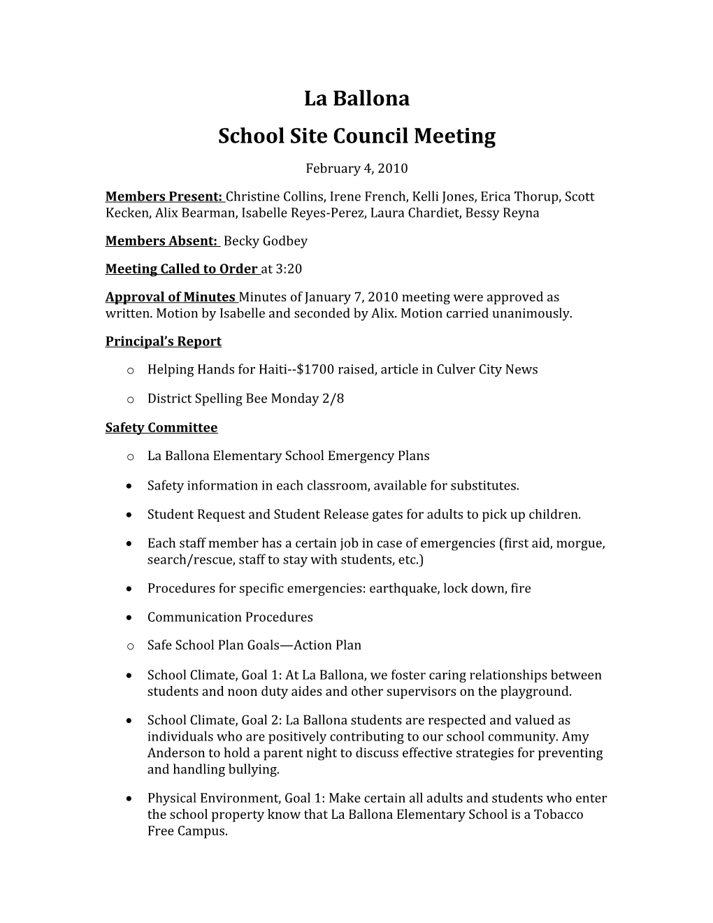 School Site Council Meeting