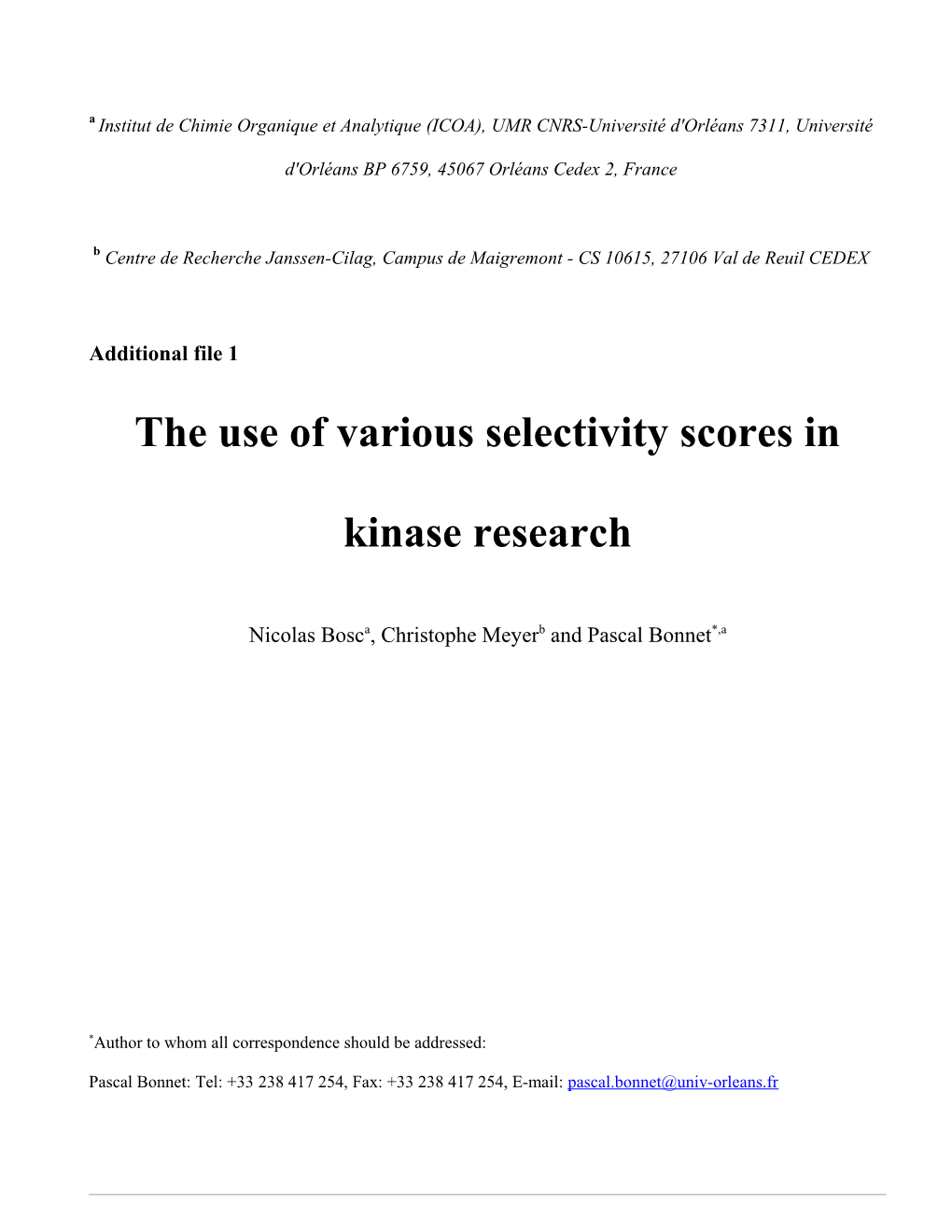 The Use of Various Selectivity Scores in Kinase Research