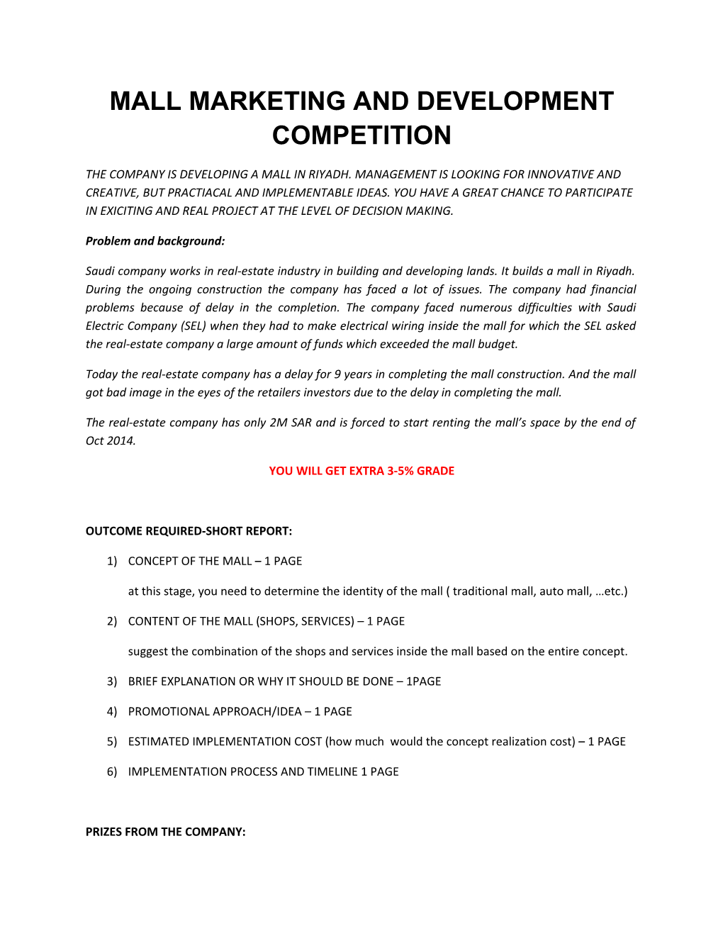 Mall Marketing and Development Competition