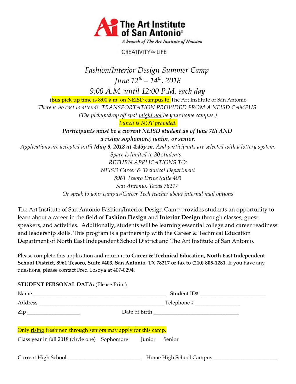 Fashion/Interior Design Summer Camp