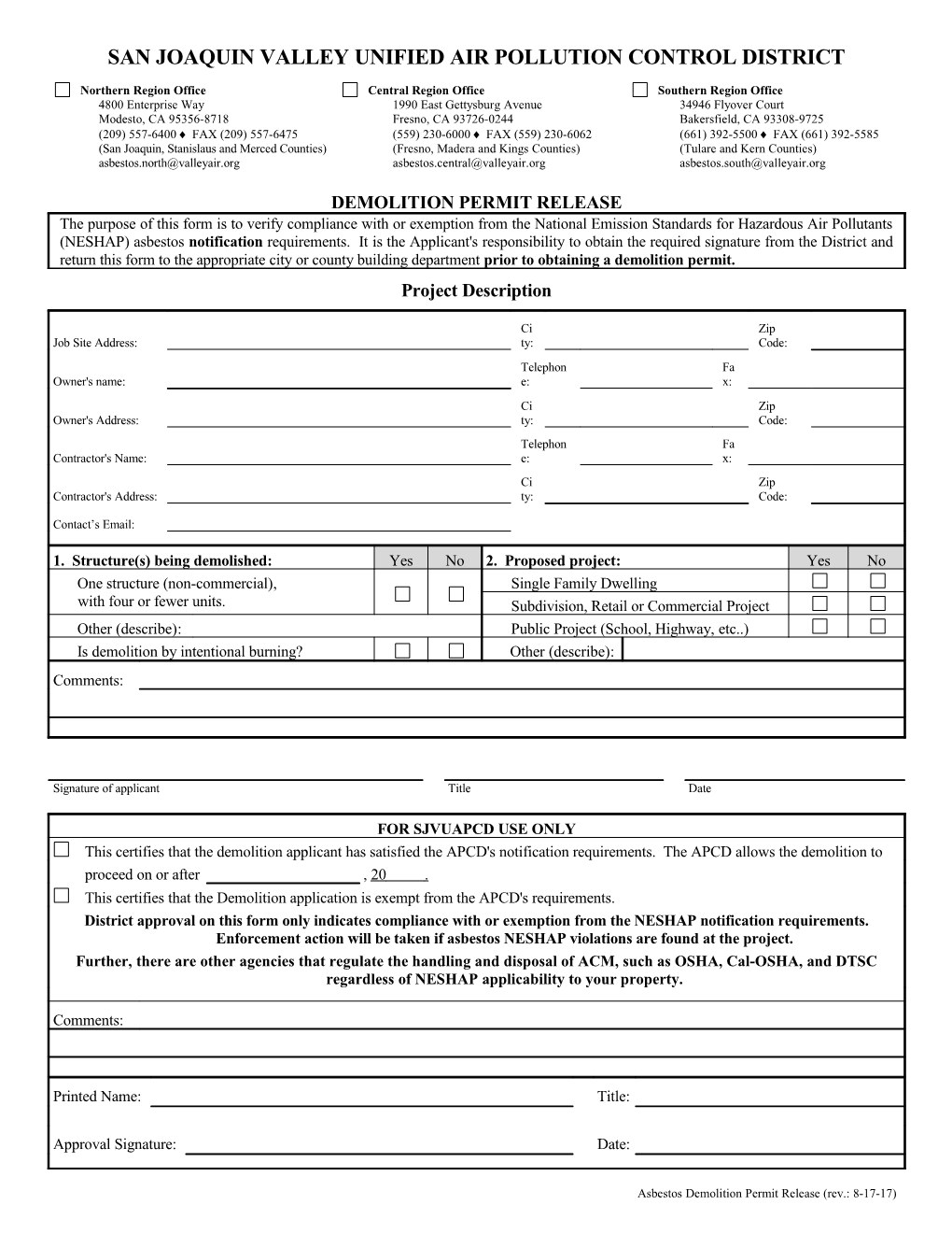 Demolition Permit Release Form