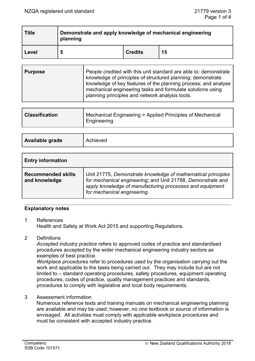 21779 Demonstrate and Apply Knowledge of Mechanical Engineering Planning