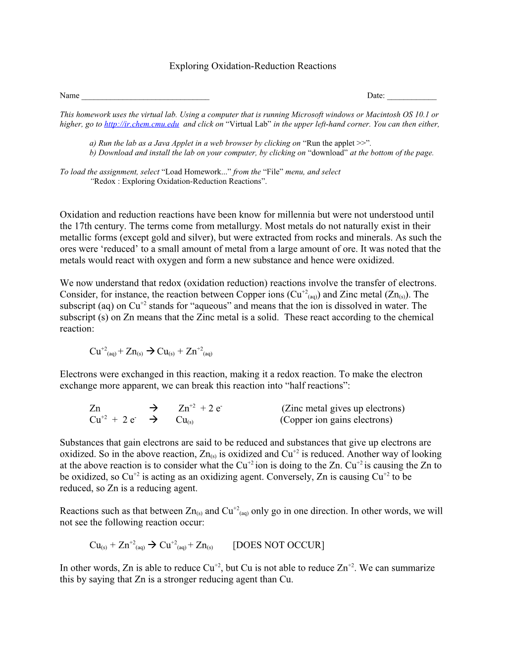 Exploring Oxidation-Reduction Reactions