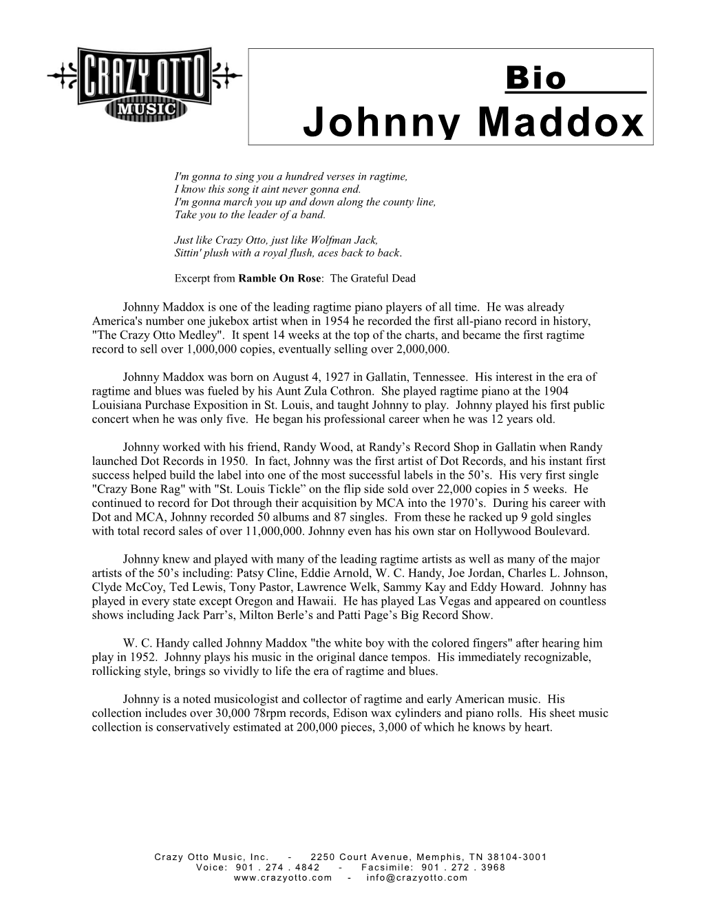 Johnny Maddox Bio