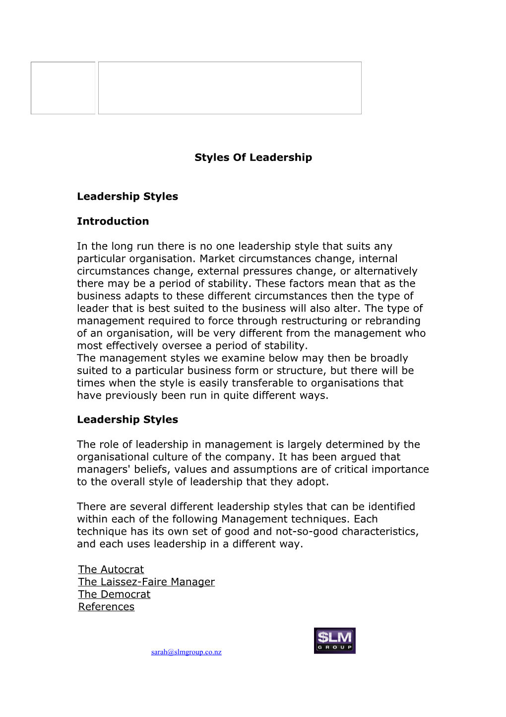 Styles of Leadership