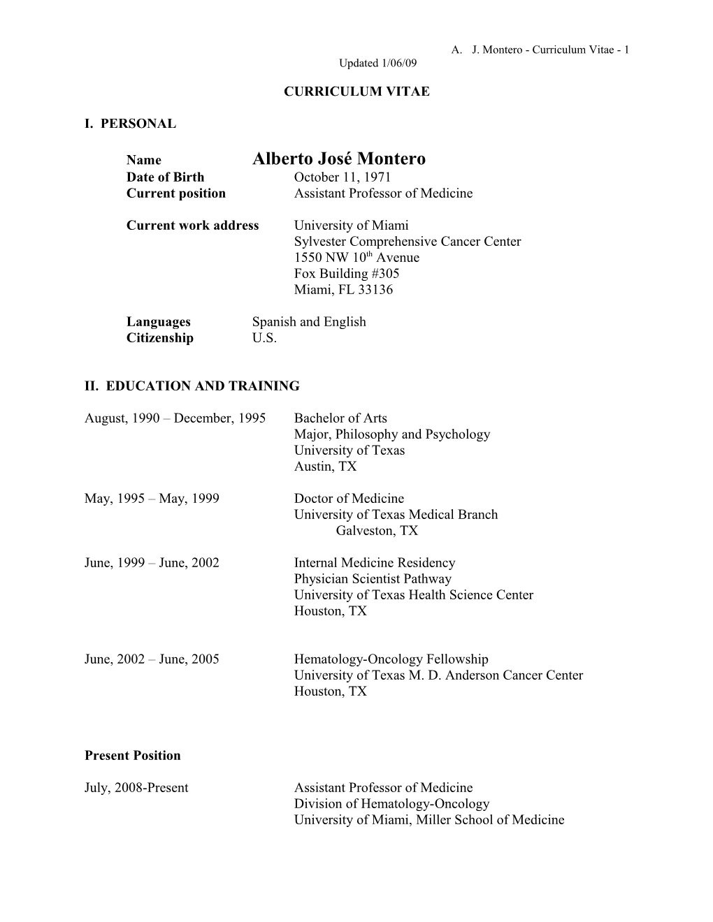 A. J. Montero - Curriculum Vitae - 2