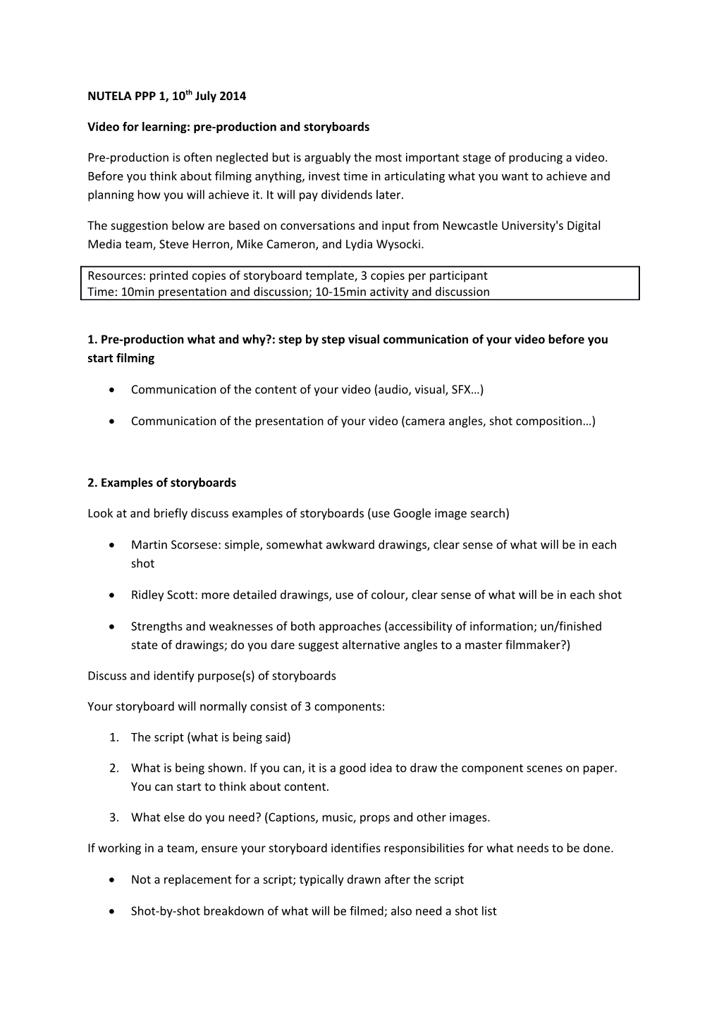 Video for Learning: Pre-Production and Storyboards