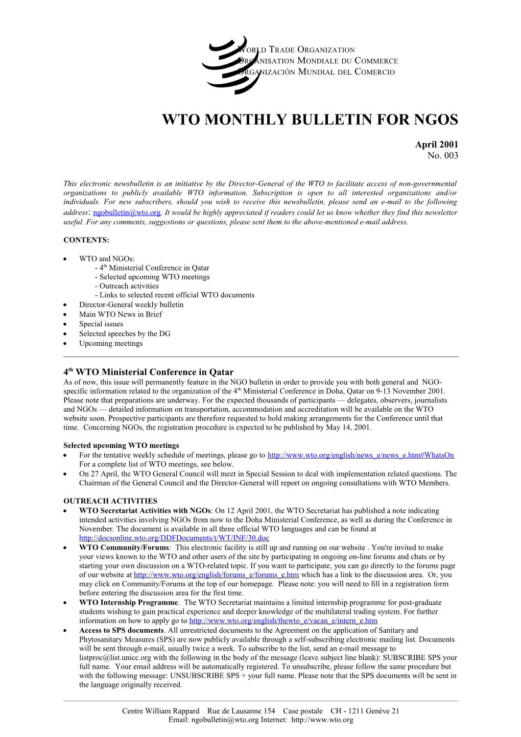 WTO MONTHLY Bulletin for Ngos
