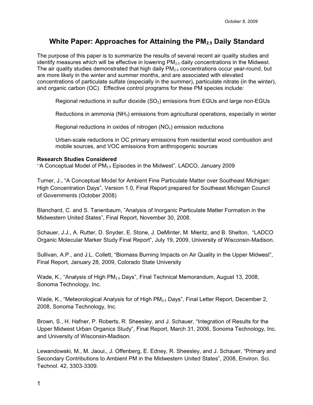 White Paper: Approaches for Attaining the PM2