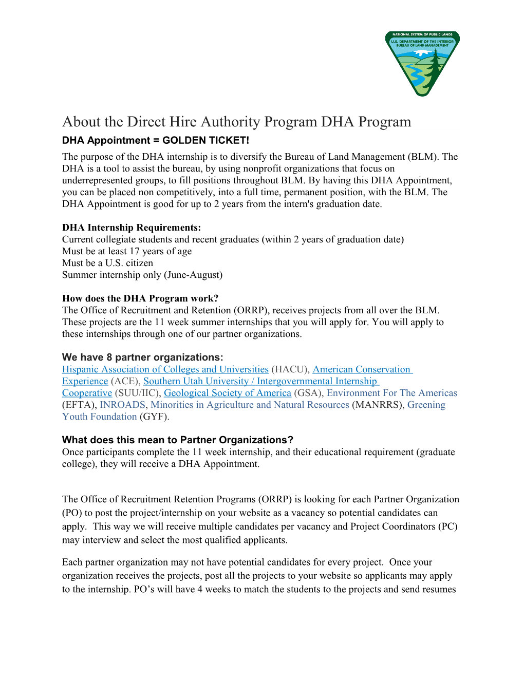 About the Direct Hire Authority Program DHA Program