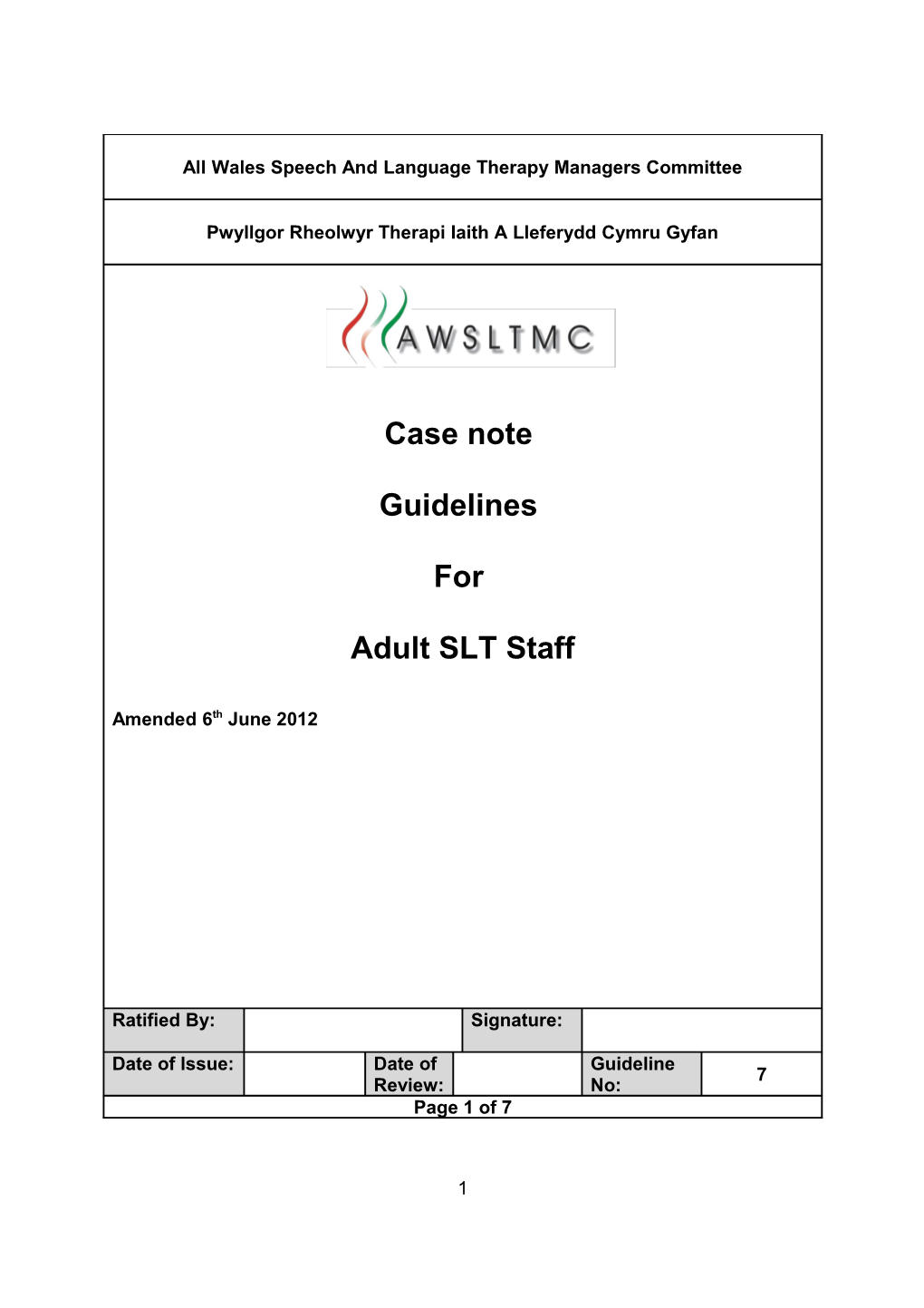Proposal for Guideline Template