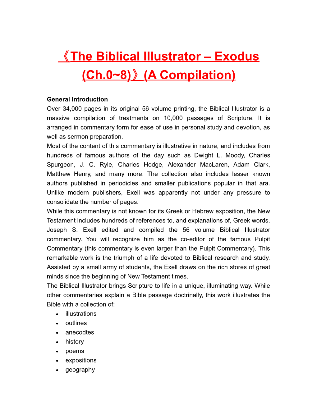 The Biblical Illustrator Exodus (Ch.0 8) (A Compilation)