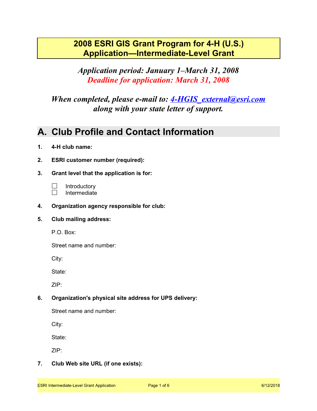 2007 ESRI GIS Grant Program for 4-H (U