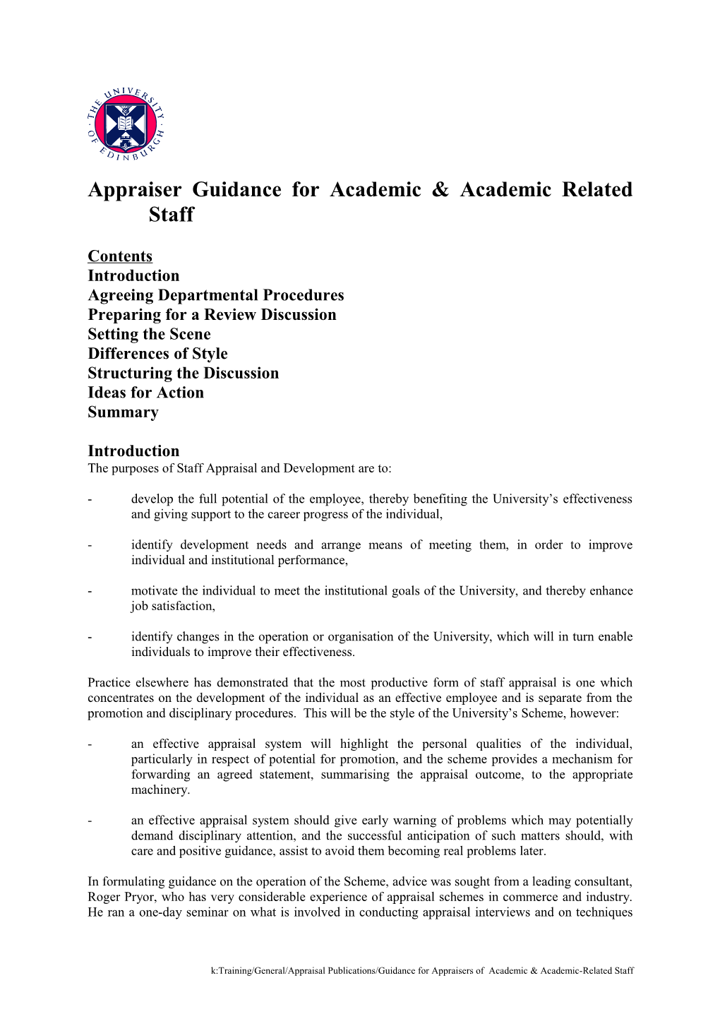 Appraiser Guidance for Academic & Academic Related Staff