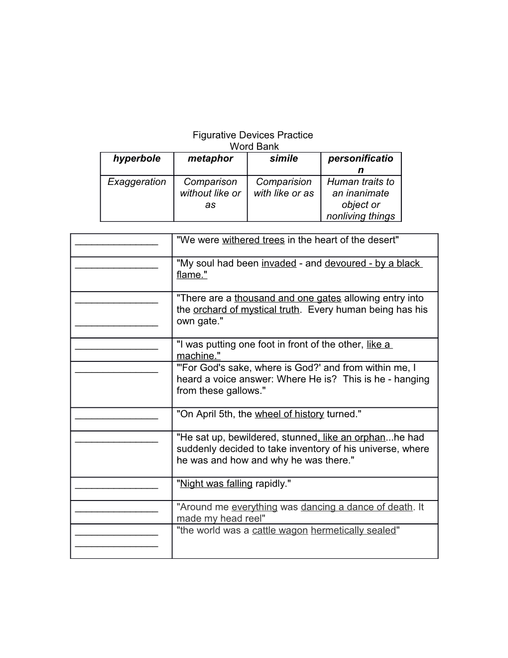 Figurative Devices Practice KEY