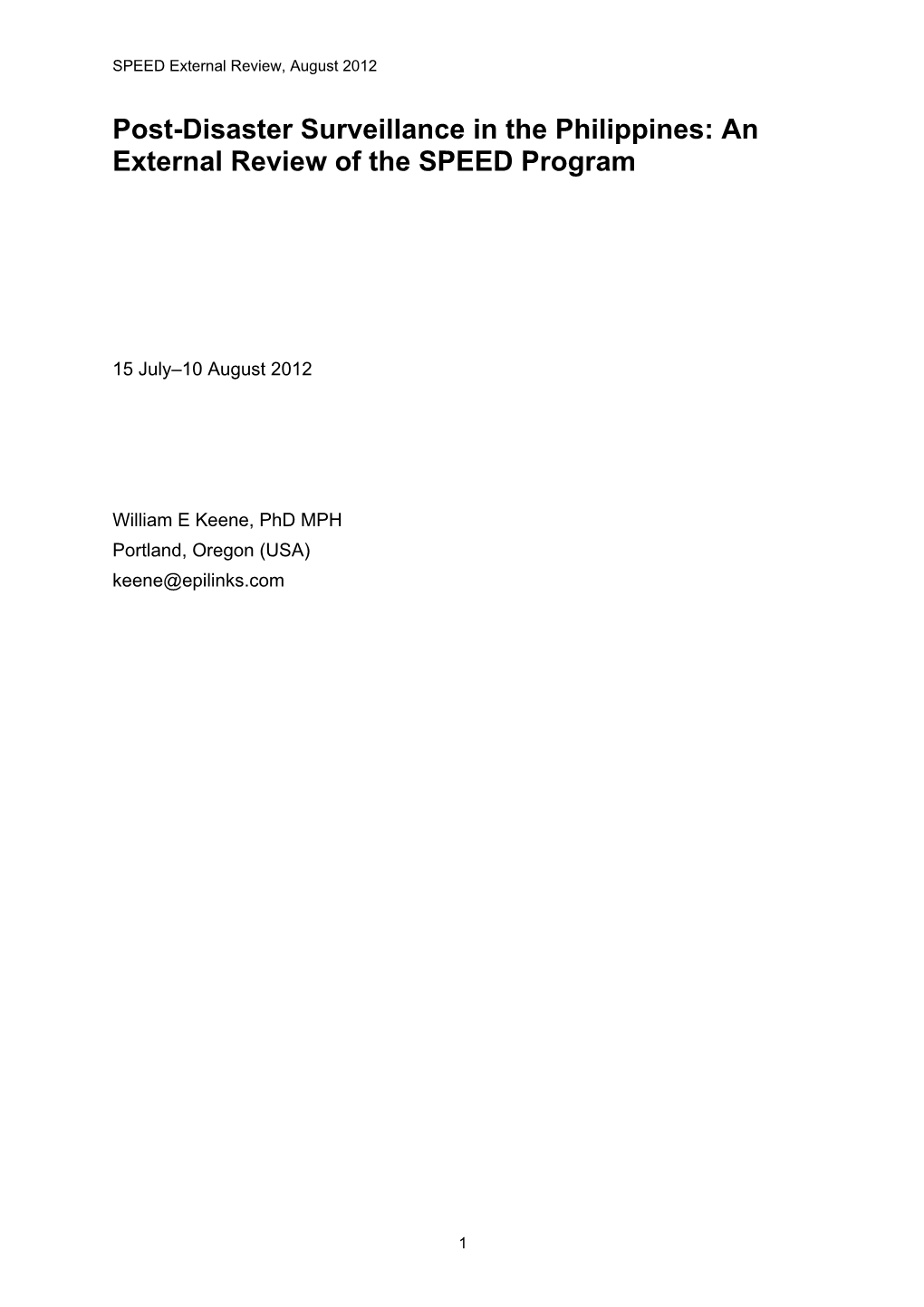 Post-Disaster Surveillance in the Philippines: an External Review of the SPEED Program