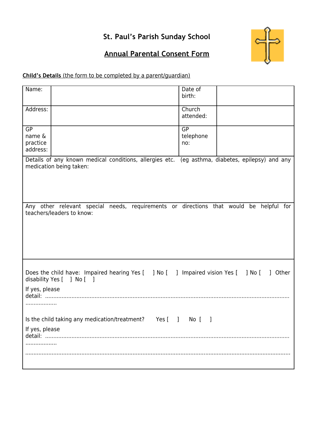 Annual Parental Consent Form