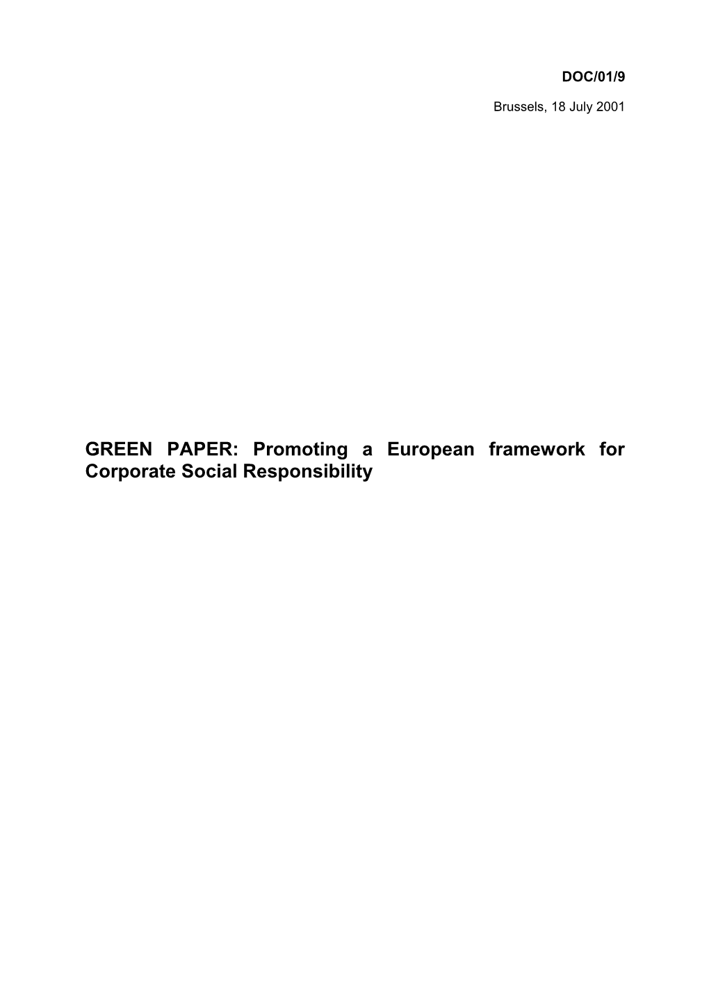 GREEN PAPER: Promoting a European Framework for Corporate Social Responsibility