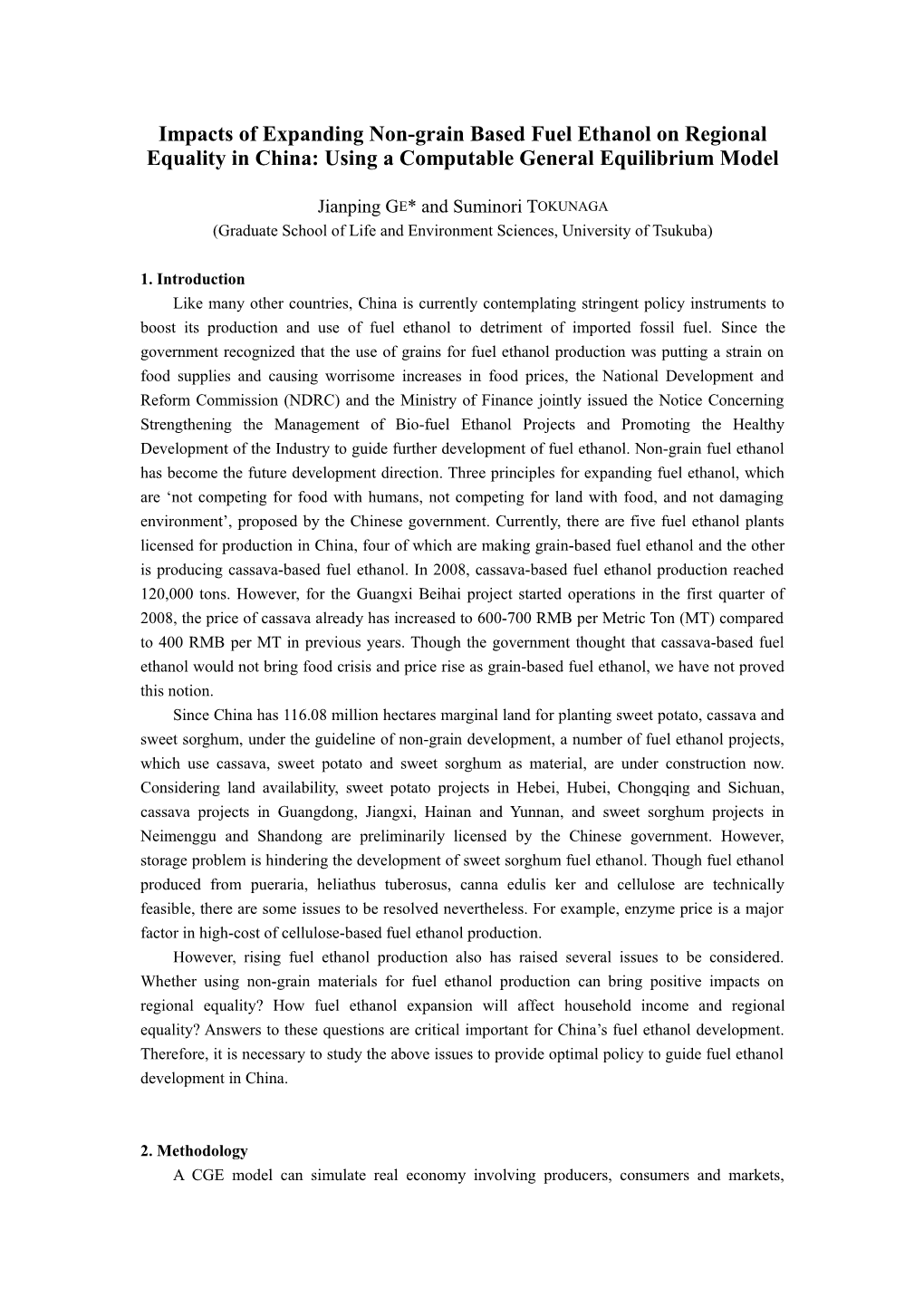 Land Requirements and Implications for Food Supply of Fuel Ethanol in China Using a Computable