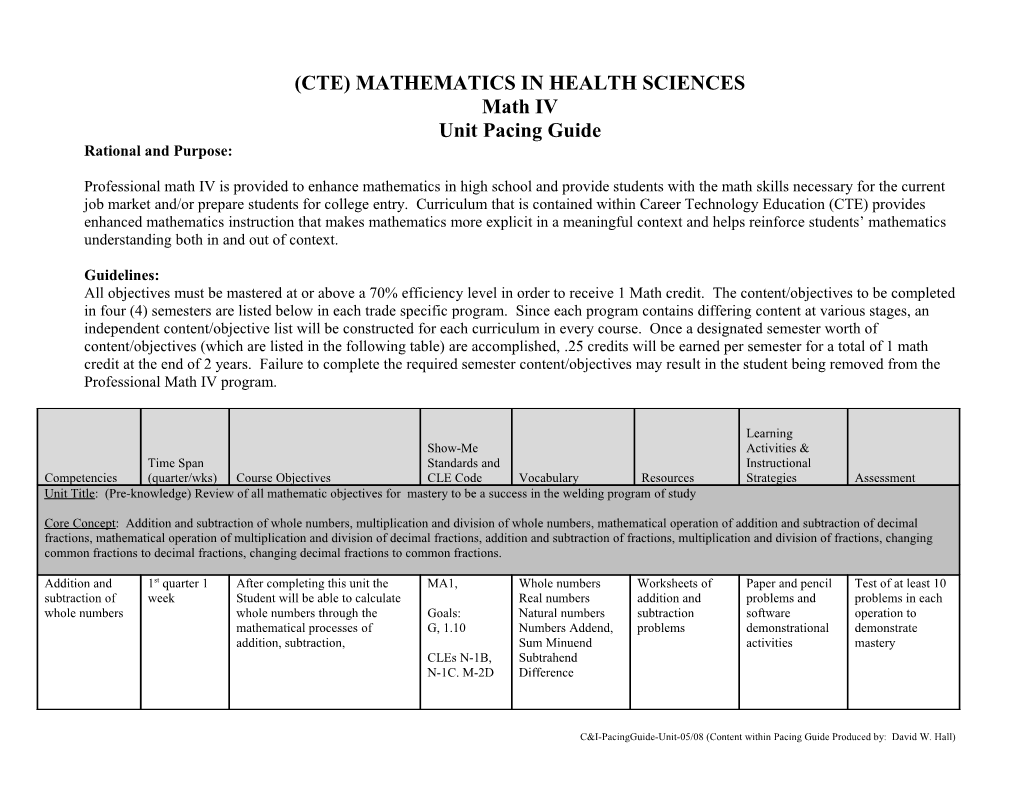 (Cte) Mathematics in Health Sciences