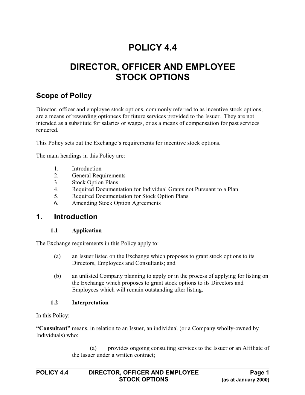 Director, OFFICER and EMPLOYEESTOCK OPTIONS