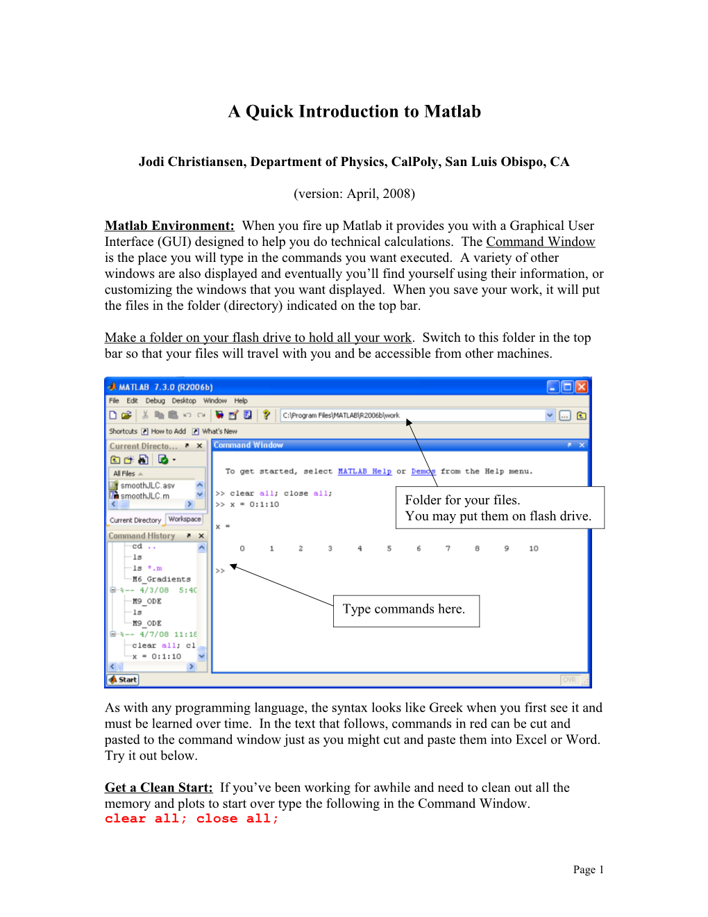 A Quick Introduction to Matlab