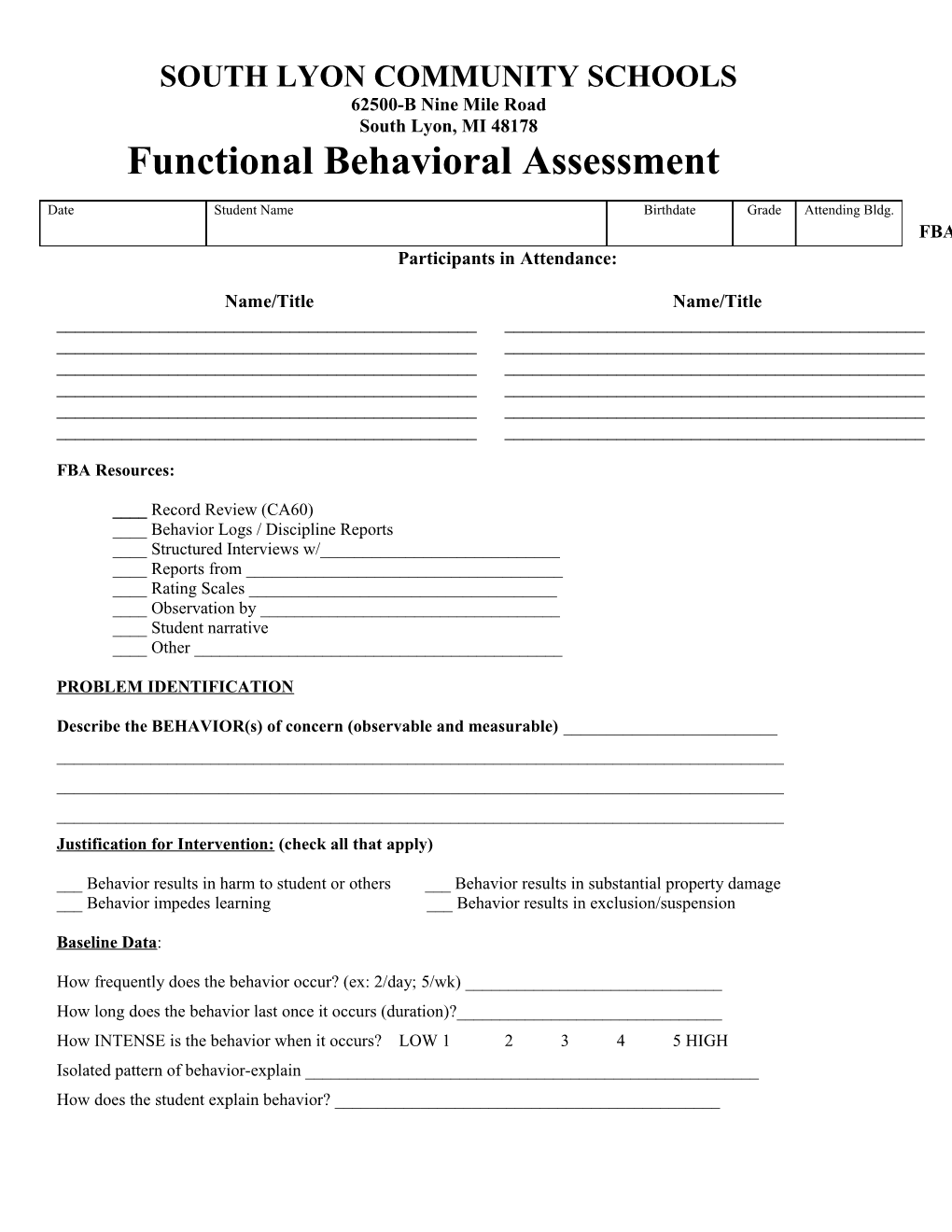 Functional Behavioral Assessment