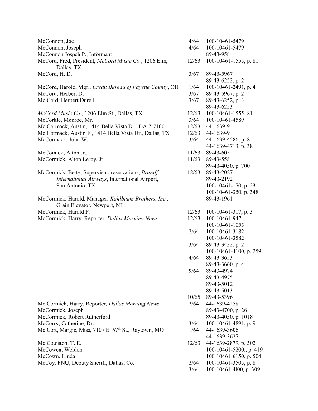 Mcconnon, Joseph 4/64 100-10461-5479