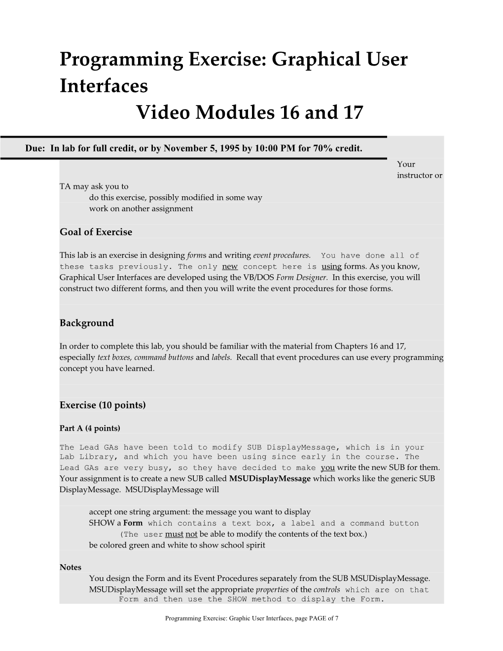 Programming Exercise: Graphical User Interfaces