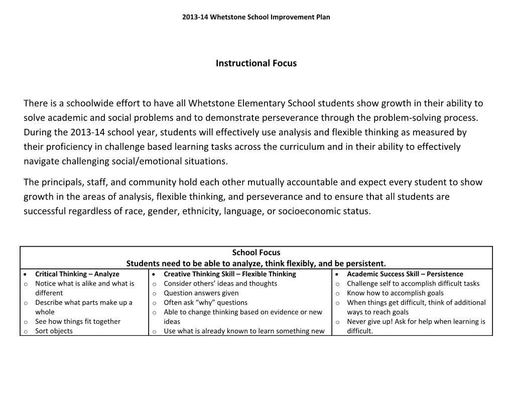 2013-14 Whetstone School Improvement Plan