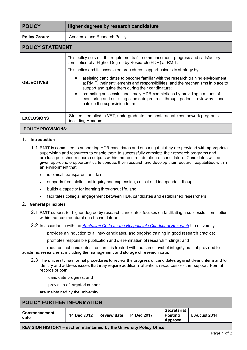 RMIT University Policy Template