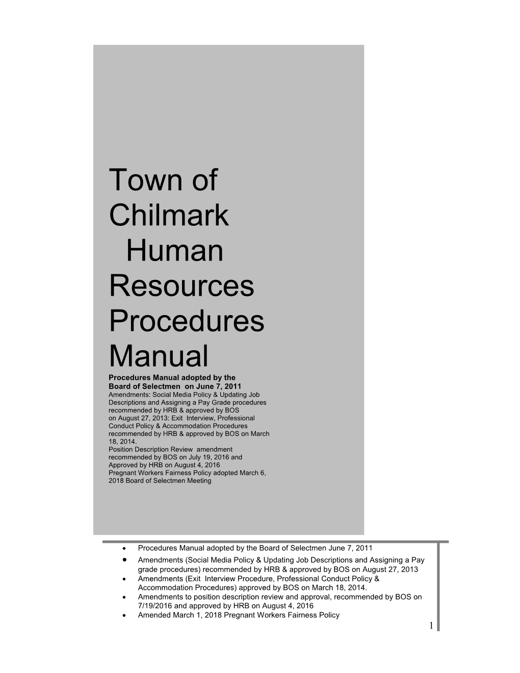 Town of Chilmark Human Resources Procedures Manual