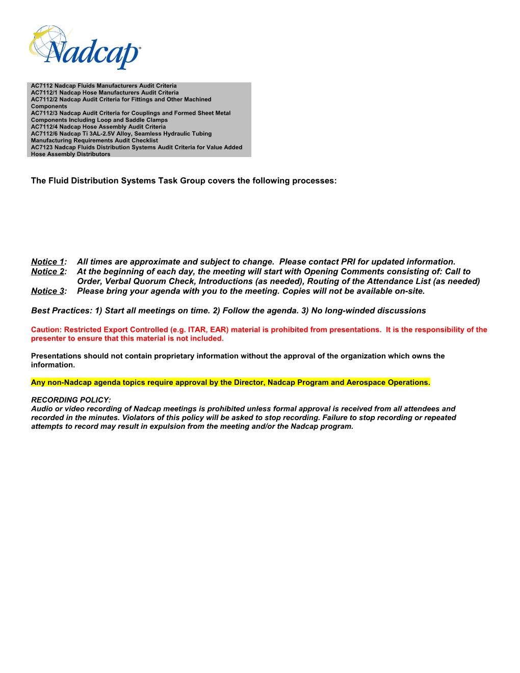 The Fluid Distribution Systemstask Group Coversthe Following Processes