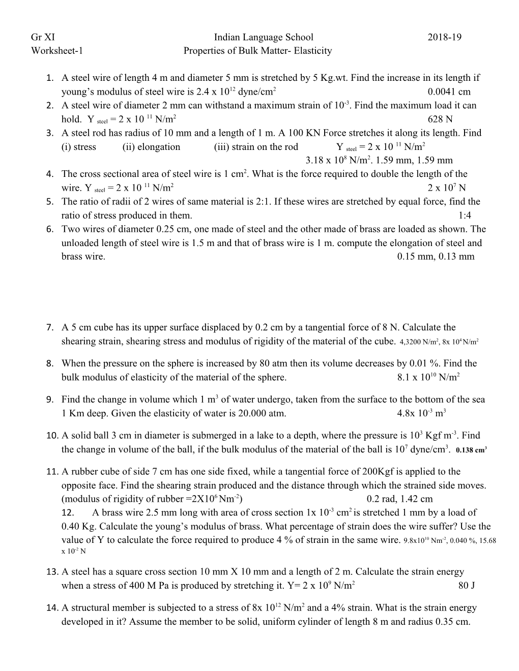 Worksheet-1Properties of Bulk Matter- Elasticity