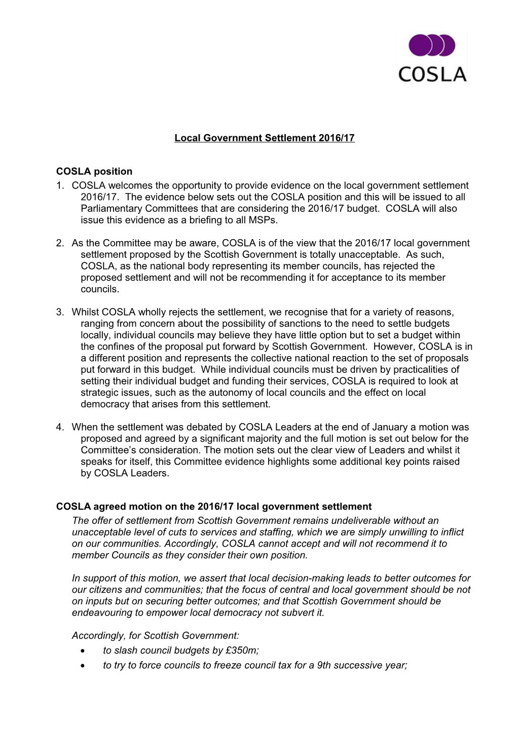 Local Government Settlement 2016/17