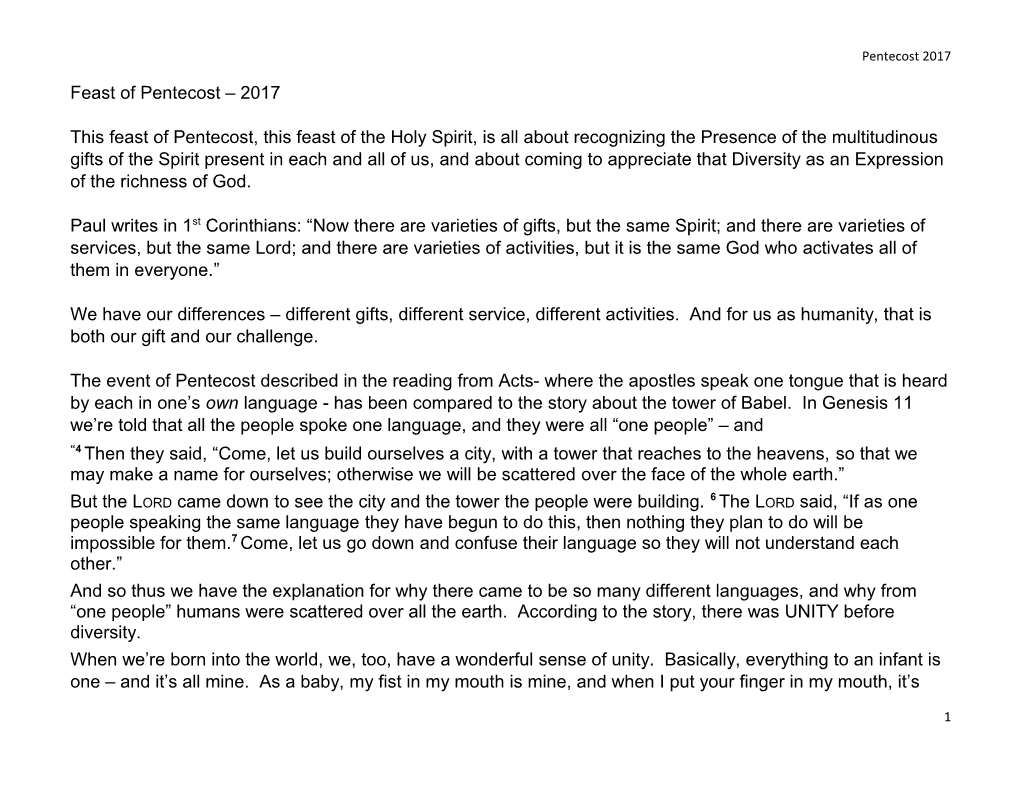 Feast of Pentecost 2017