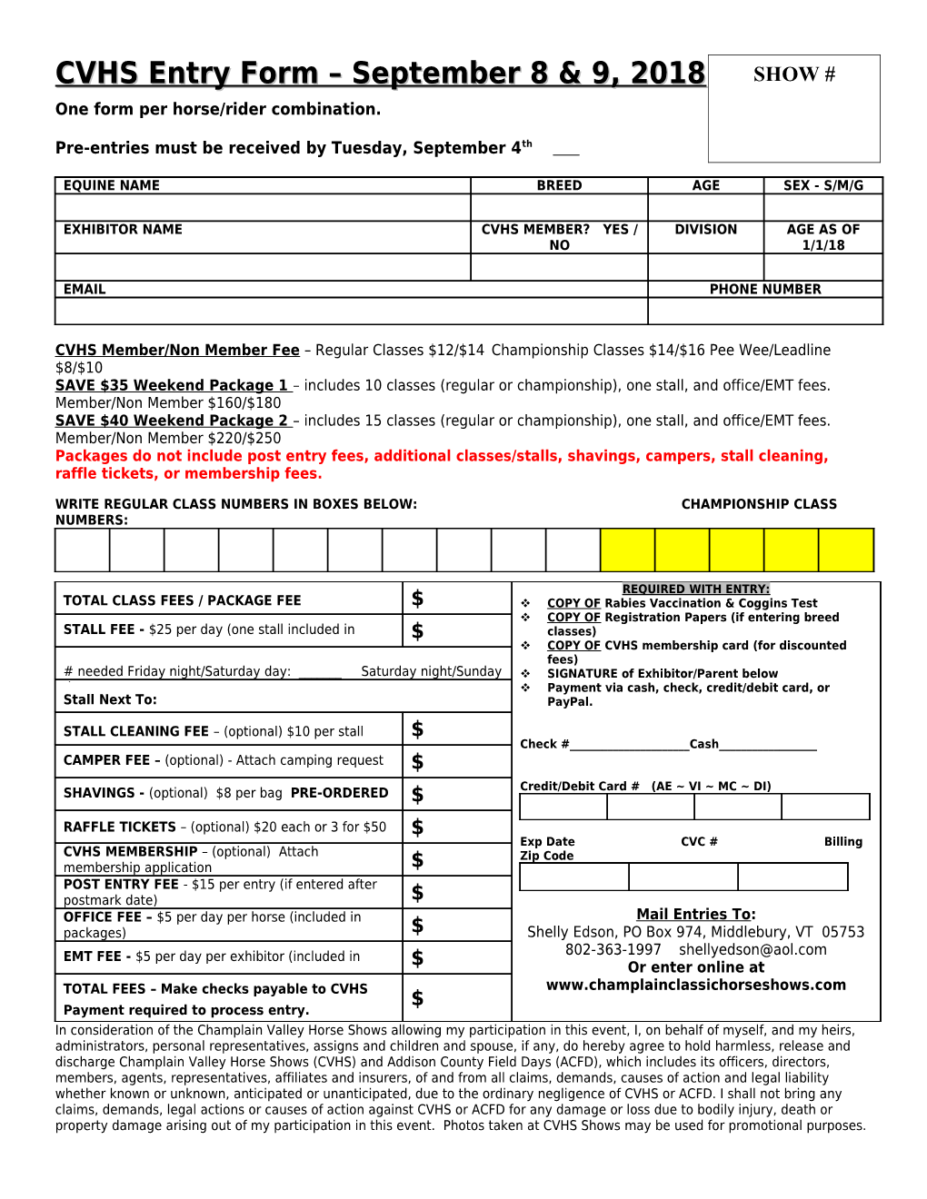 CVHS Entry Form