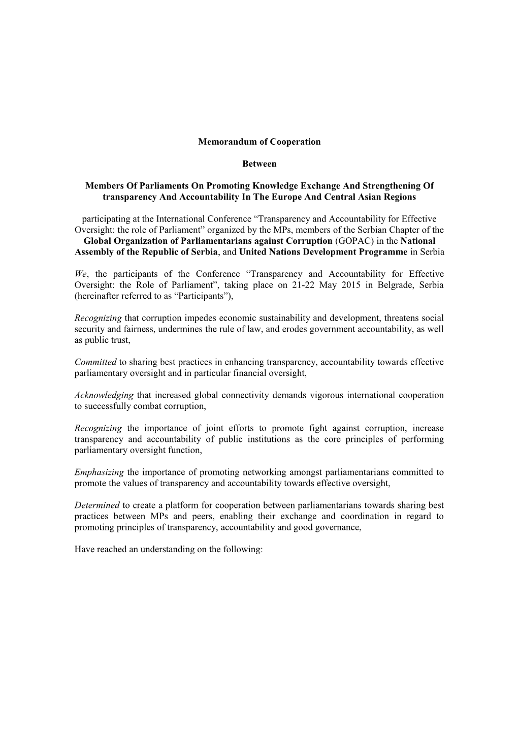 Memorandum of Cooperation