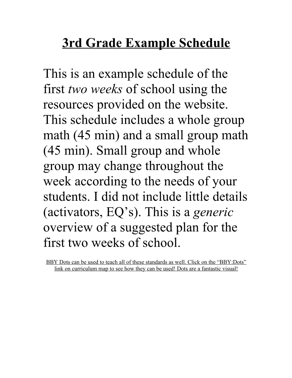 4Th Grade Example Schedule